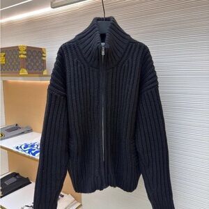 Acne Men's Dark Black Zip-Up Sweater